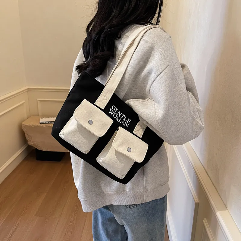 Iman's House Fabric Shoulder Bag Regular Unisex Ecru/Black/Black & White/White & Black-1