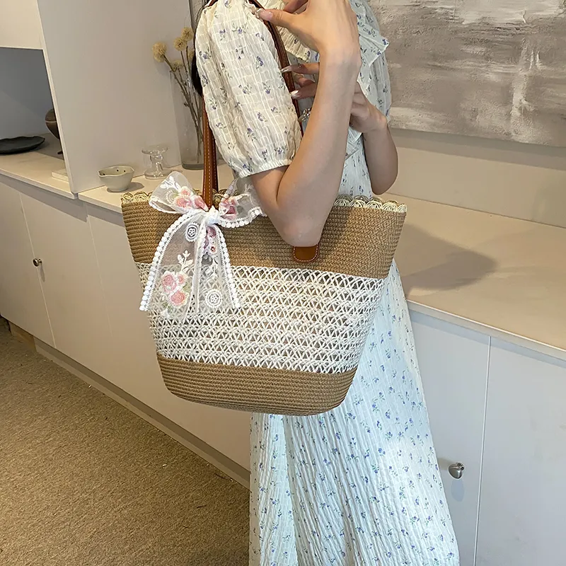 Iman's House Straw Woven Shoulder Bag Women's Wide Stripe Ecru/Lacy Khaki/Cut Out Ecru/Stripes Brown/Wide Stripe Khaki-8