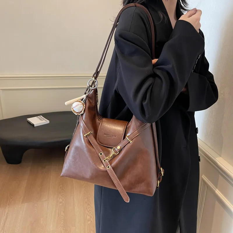 Iman's House PU Double Shoulder Crossbody Bag, Shoulder Bag Women's Light Brown/Dark Brown/Coffee/Black-7