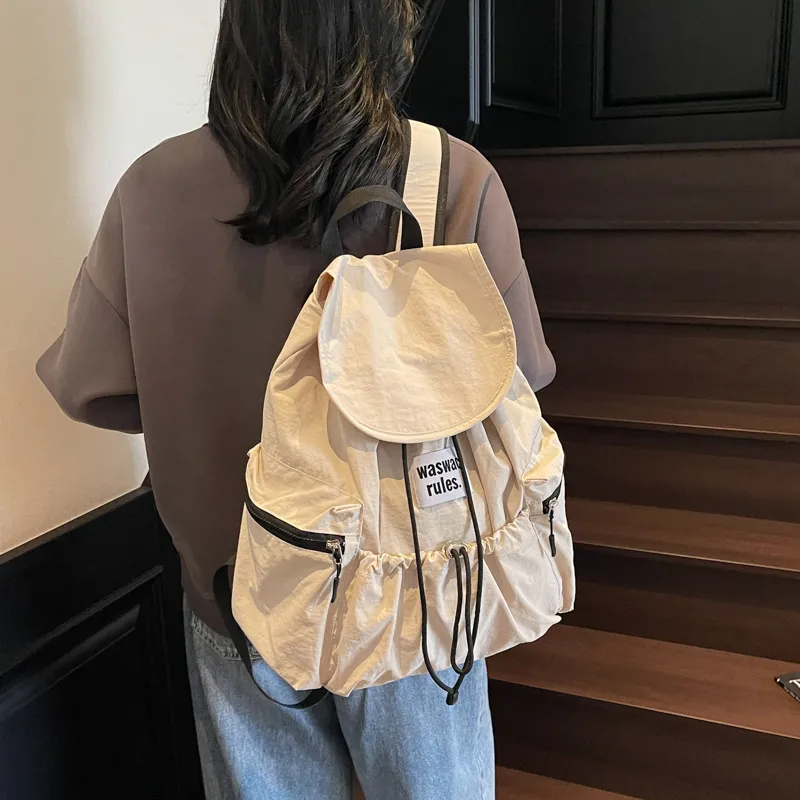 Iman's House Fabric Backpack Regular Women's Ecru/Yellow/Khaki/Green/Pink-2
