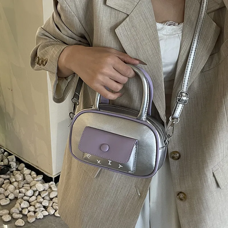 Iman's House PU One Shoulder Handbag Women's Ecru/Yellow/Silver/Purple-10