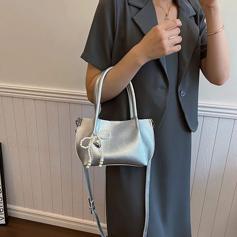 Iman's House PU Shoulder Bag Women's Silver/Ecru/Coffee/Black-2