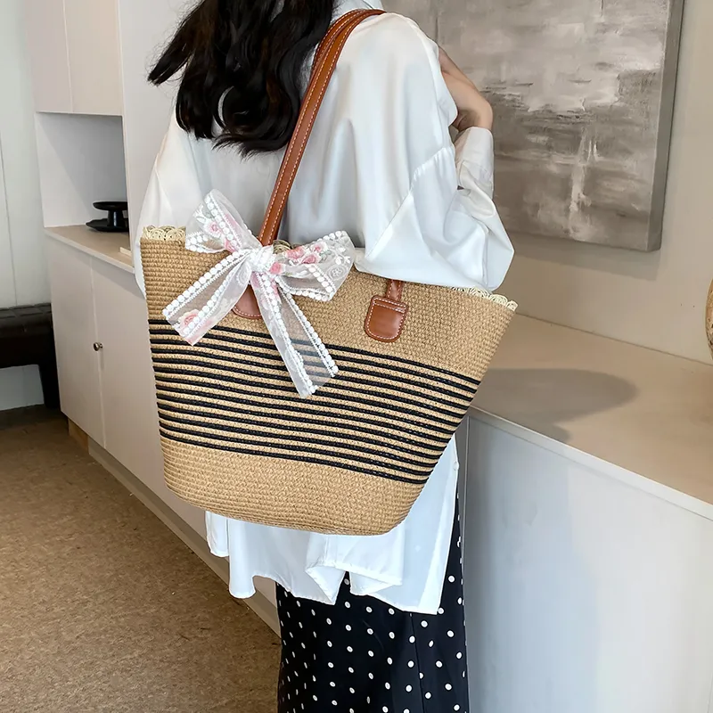 Iman's House Straw Woven Shoulder Bag Women's Wide Stripe Ecru/Lacy Khaki/Cut Out Ecru/Stripes Brown/Wide Stripe Khaki-17