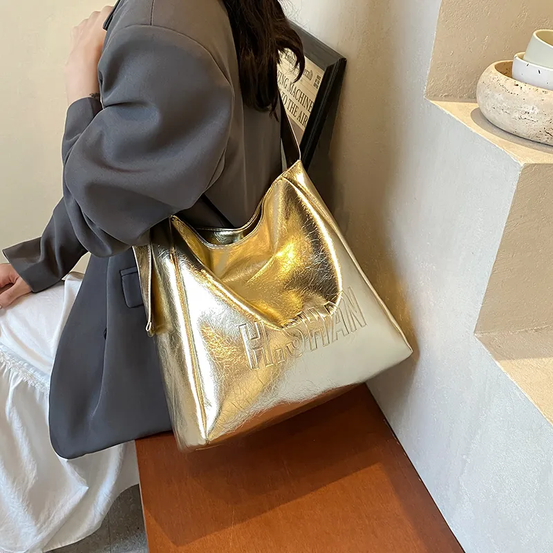 Iman's House PU Tote Shoulder Bag, Crossbody Bag Women's Silver/Gold/Black-9