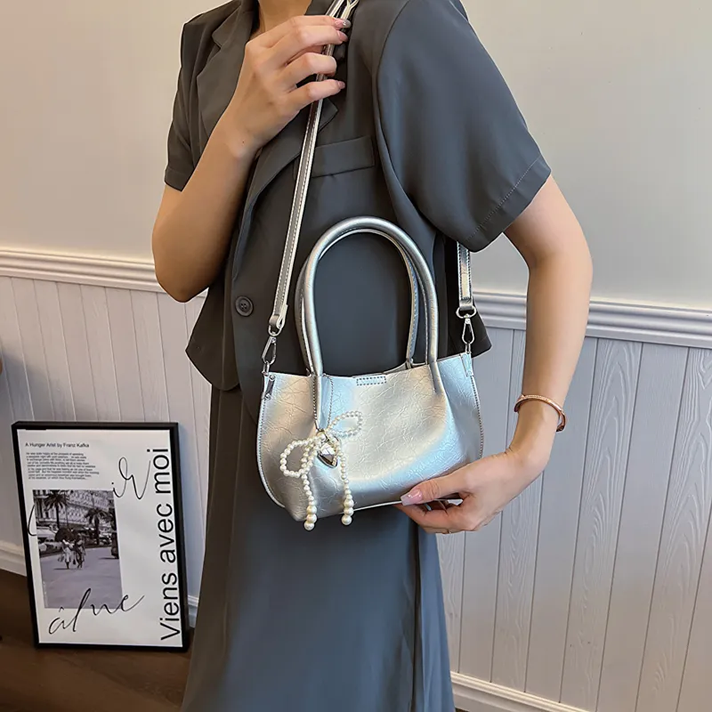 Iman's House PU Shoulder Bag Women's Silver/Ecru/Coffee/Black-1