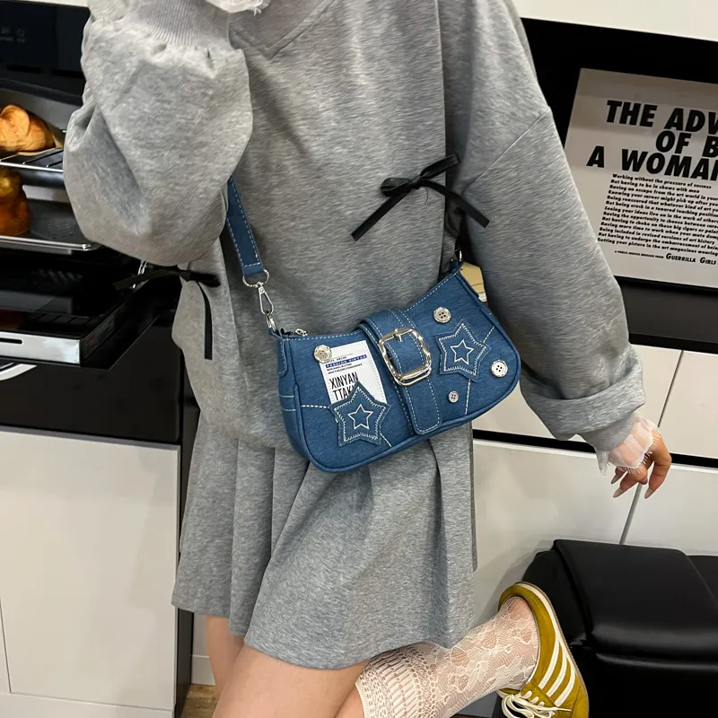 Iman's House Denim Shoulder Bag Women's Blue/Black-2