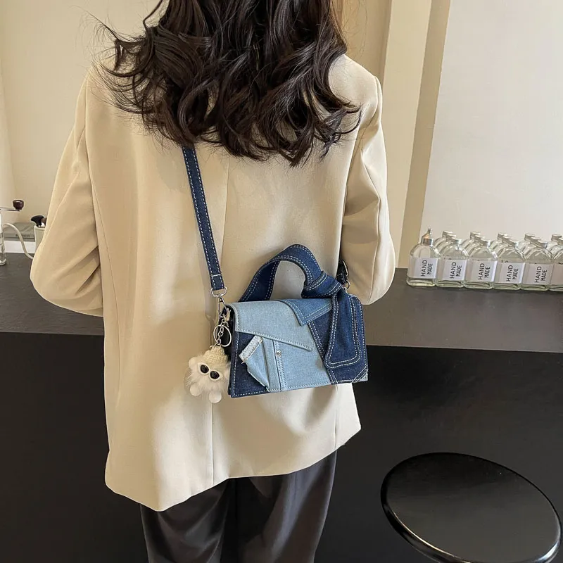 Iman's House Denim Shoulder Bag Women's Denim White/Denim Blue/Black-7