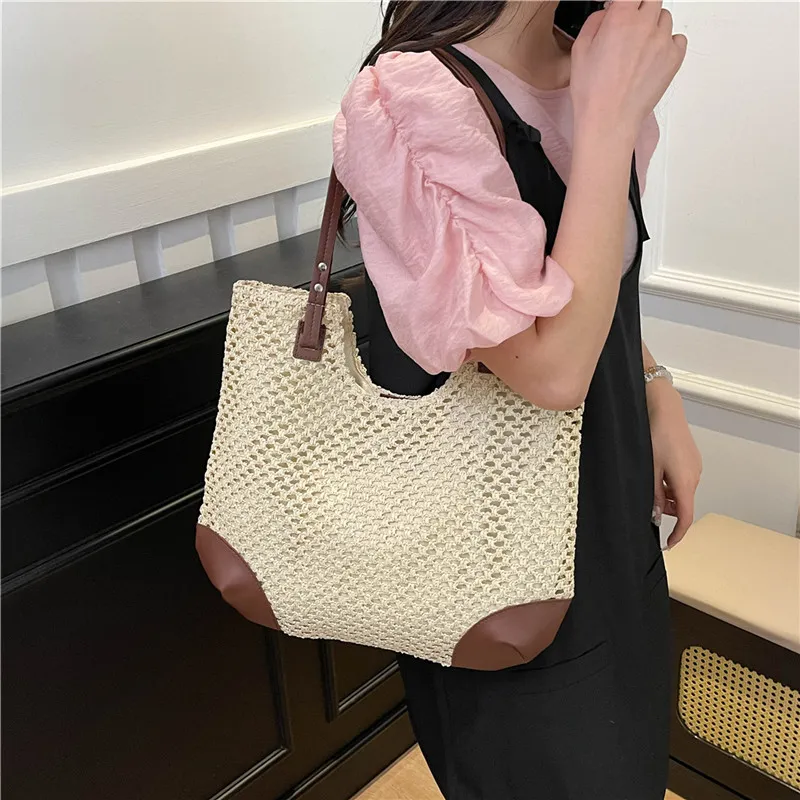 Iman's House Straw Woven Shoulder Bag Women's Ecru/Khaki-2