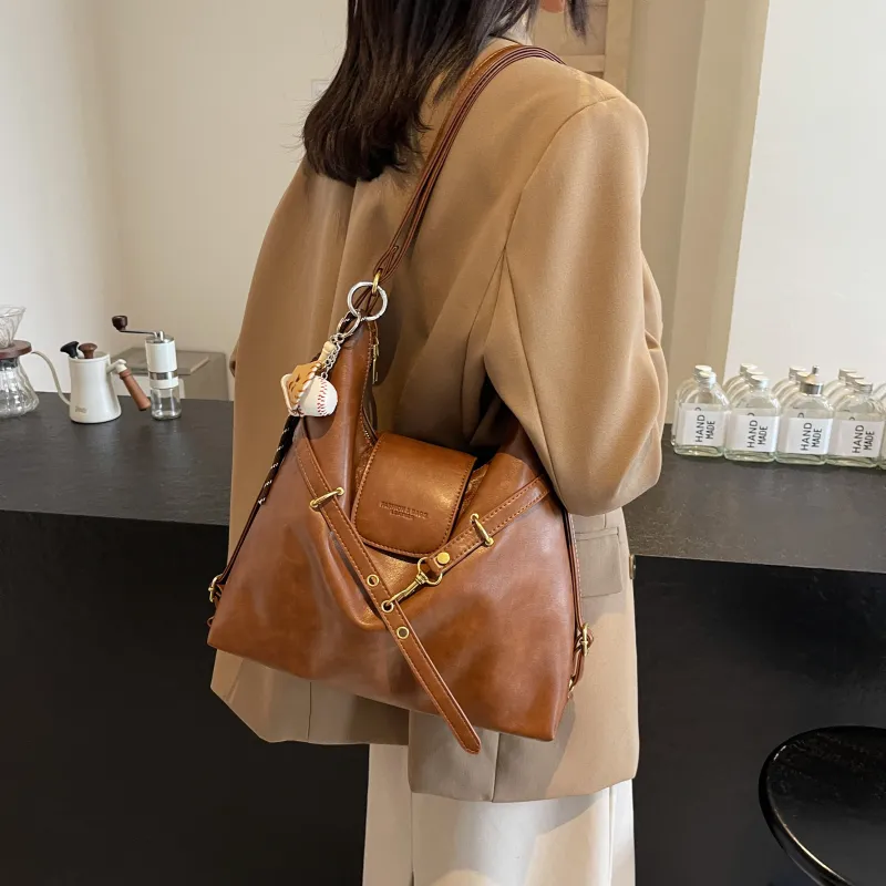 Iman's House PU Double Shoulder Crossbody Bag, Shoulder Bag Women's Light Brown/Dark Brown/Coffee/Black-4