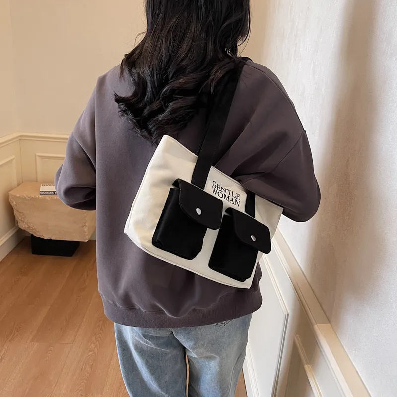 Iman's House Fabric Shoulder Bag Regular Unisex Ecru/Black/Black & White/White & Black-7