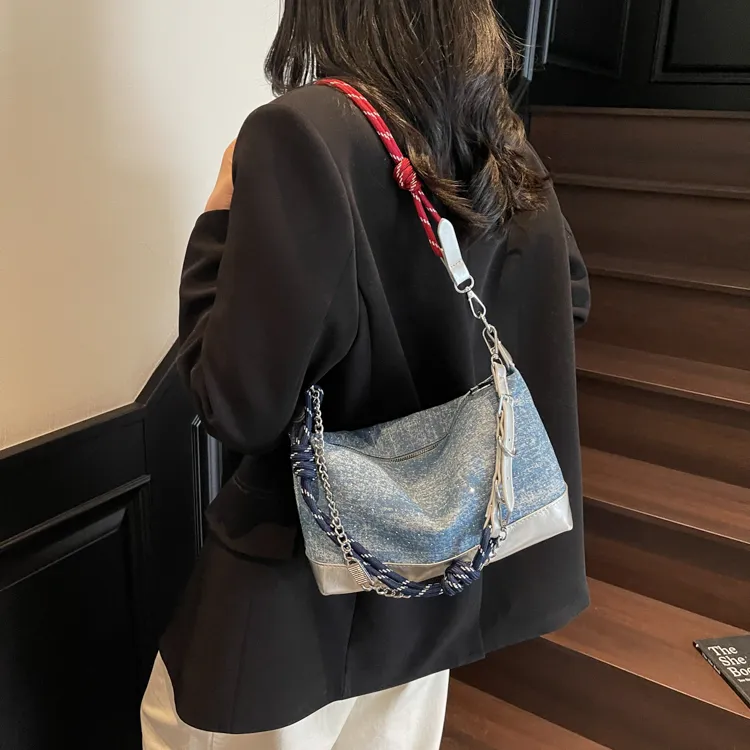 Iman's House Fabric Crossbody Bag, Shoulder Bag Women's Sky Blue/Denim Blue/Black/Royal Blue-5