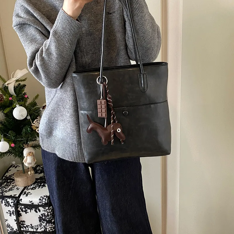 Iman's House PU Tote Bag Shopping Bag Shoulder Bags Women's Ecru/Brown/Coffee/Black-12