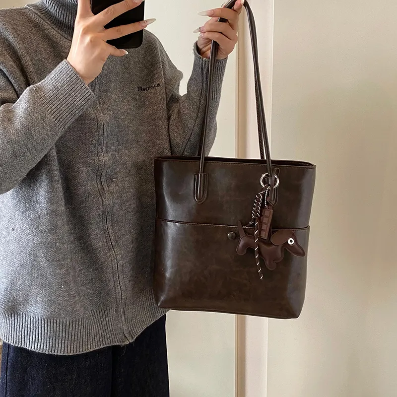 Iman's House PU Tote Bag Shopping Bag Shoulder Bags Women's Ecru/Brown/Coffee/Black-8