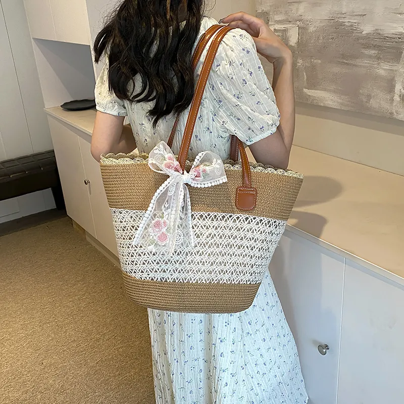 Iman's House Straw Woven Shoulder Bag Women's Wide Stripe Ecru/Lacy Khaki/Cut Out Ecru/Stripes Brown/Wide Stripe Khaki-7