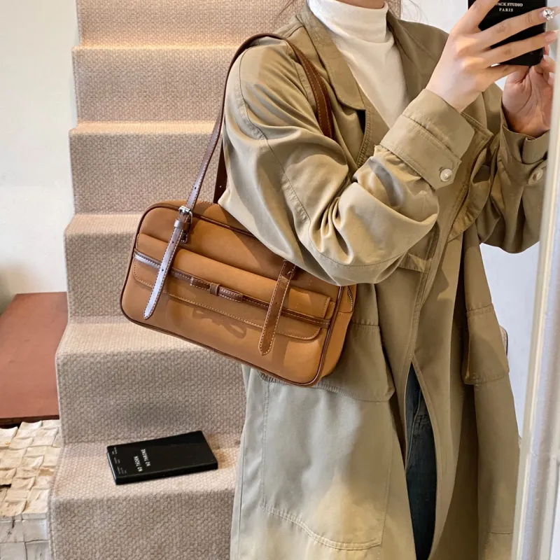Iman's House PU & Matte Bowling Bag Shoulder Bag Women's Brown/Coffee/Gray/Black-2