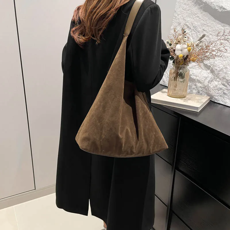Iman's House Suede With PU Coating Shoulder Bag Women's Black/Coffee/Brown/Leopard Print-11