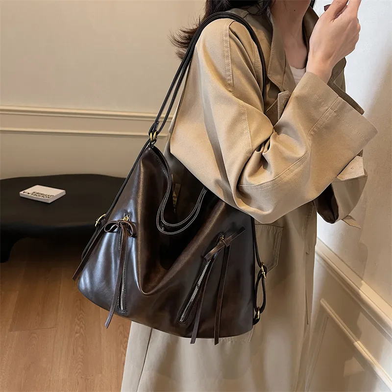 Iman's House PU Tote Bag, Shopping Bag, Crossbody Bag, Double Shoulder Bag, Shoulder Bag Women's Brown/Coffee/Black-12