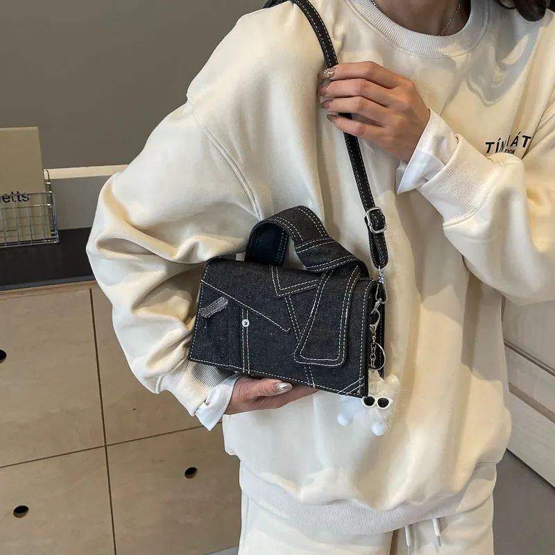 Iman's House Denim Shoulder Bag Women's Denim White/Denim Blue/Black-12