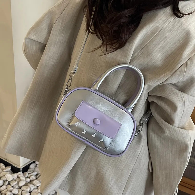 Iman's House PU One Shoulder Handbag Women's Ecru/Yellow/Silver/Purple-11
