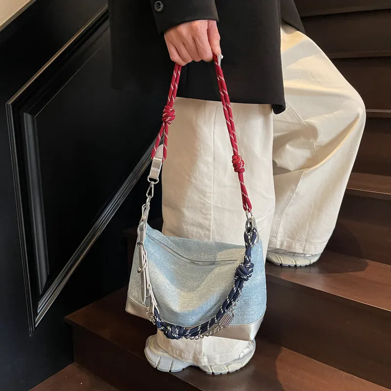 Iman's House Fabric Crossbody Bag, Shoulder Bag Women's Sky Blue/Denim Blue/Black/Royal Blue-2