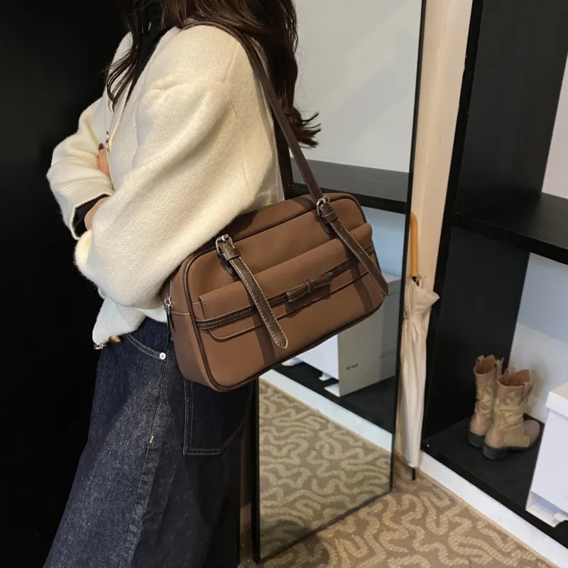 Iman's House PU & Matte Bowling Bag Shoulder Bag Women's Brown/Coffee/Gray/Black-9