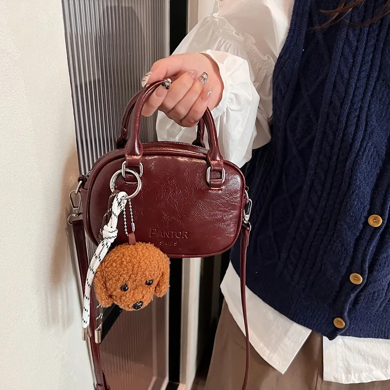 Iman's House PU Bowling Bag Handbag Women's Brown/Coffee/Burgundy/Black-9