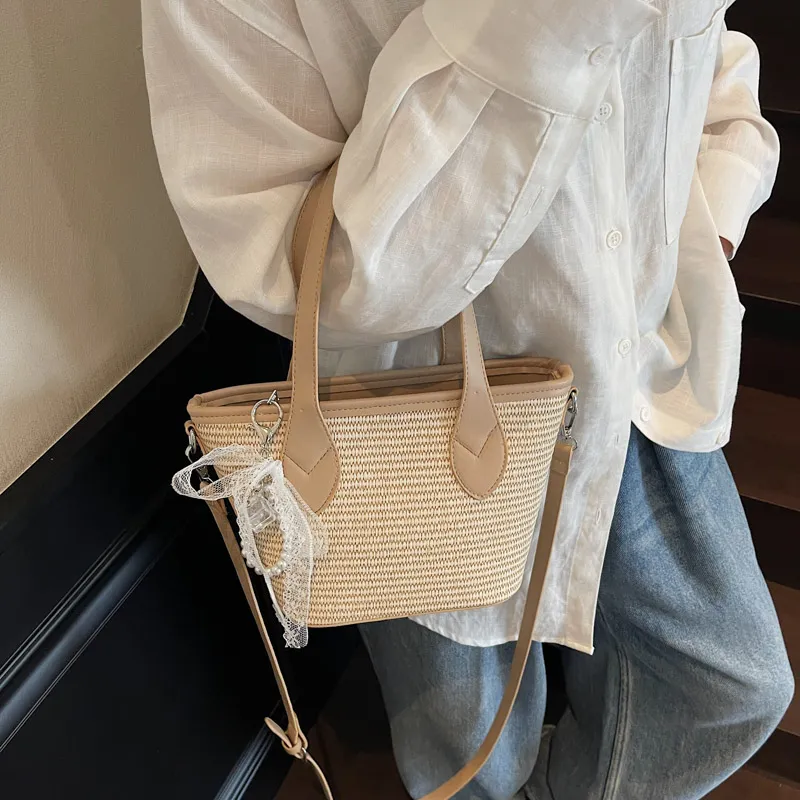 Iman's House Straw Woven Handbag Women's Khaki/Pink/Blue/Black-4
