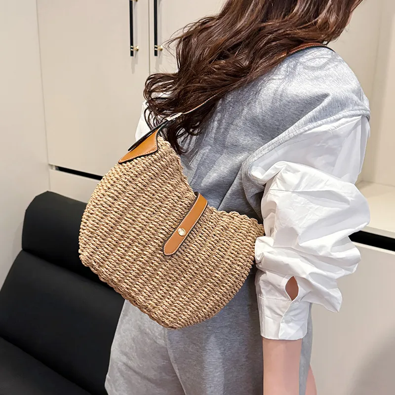Iman's House Straw Woven Shoulder Bag Women's Ecru/Khaki-7