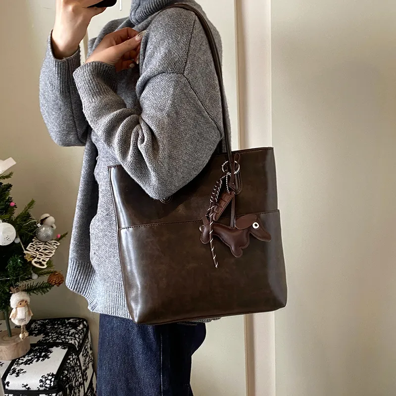 Iman's House PU Tote Bag Shopping Bag Shoulder Bags Women's Ecru/Brown/Coffee/Black-10