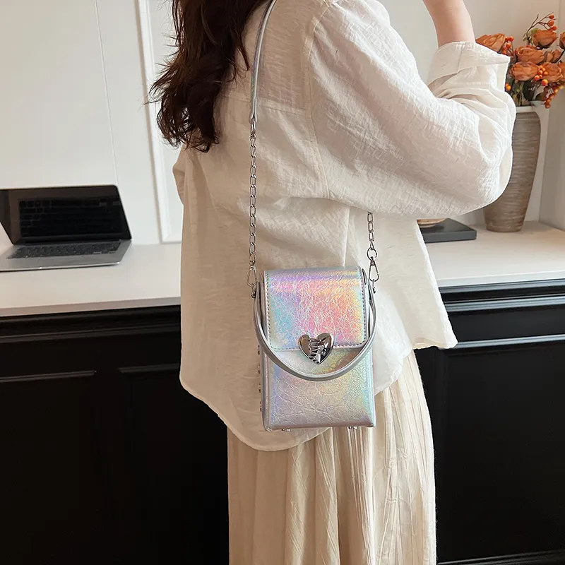 Iman's House PU Handbag, Shoulder Bag Women's Silver/Pearl Silver/Black-7