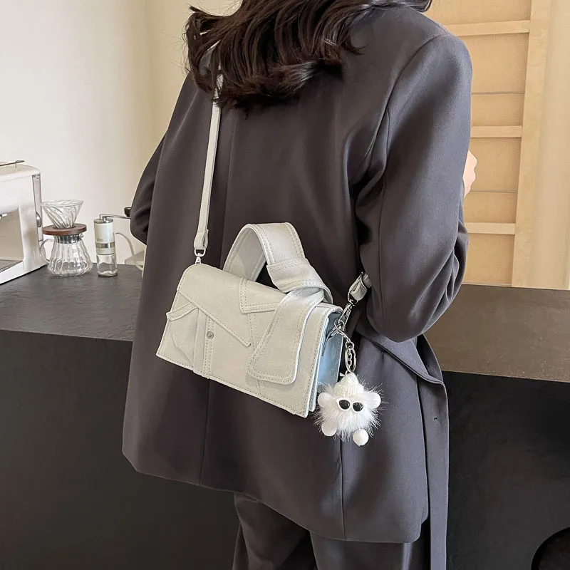 Iman's House Denim Shoulder Bag Women's Denim White/Denim Blue/Black-4