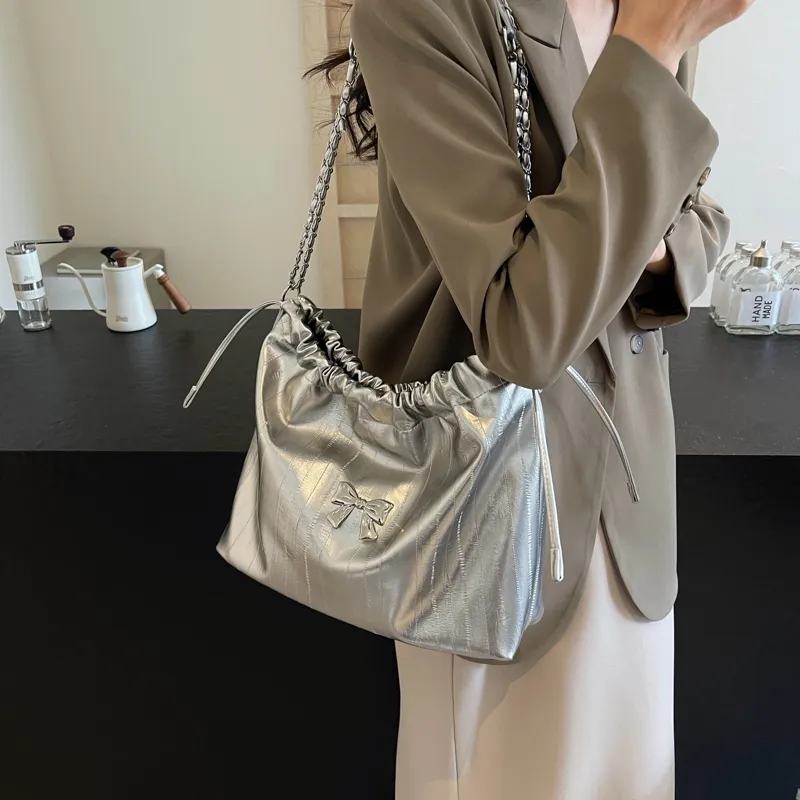 Iman's House PU Shoulder Bag Women's Silver/White/Black-4