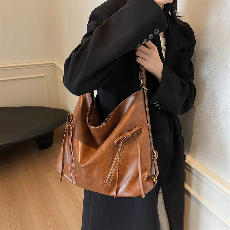 Iman's House PU Tote Bag, Shopping Bag, Crossbody Bag, Double Shoulder Bag, Shoulder Bag Women's Brown/Coffee/Black-1