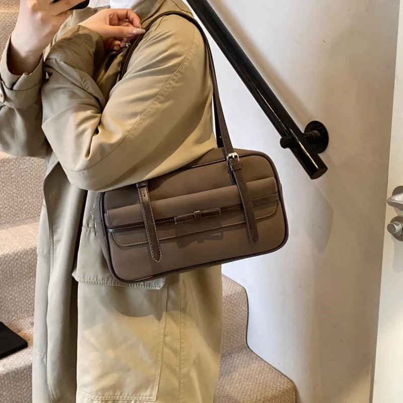 Iman's House PU & Matte Bowling Bag Shoulder Bag Women's Brown/Coffee/Gray/Black-11