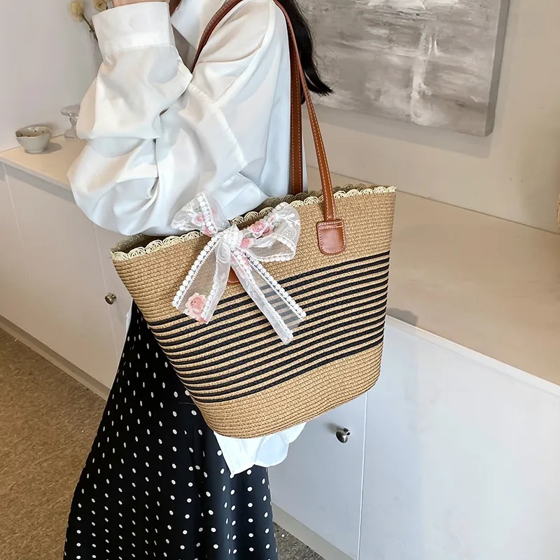 Iman's House Straw Woven Shoulder Bag Women's Wide Stripe Ecru/Lacy Khaki/Cut Out Ecru/Stripes Brown/Wide Stripe Khaki-18
