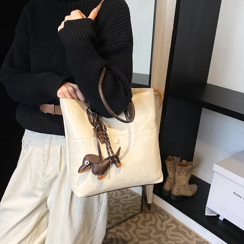 Iman's House PU Tote Bag Shopping Bag Shoulder Bags Women's Ecru/Brown/Coffee/Black-2