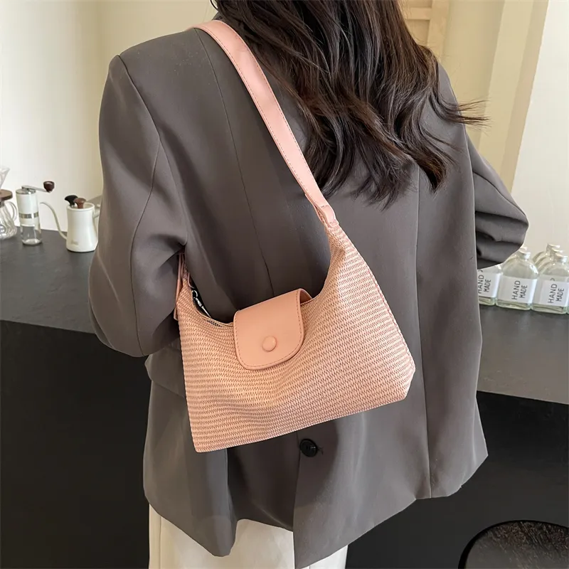 Iman's House Woven Shoulder Bag Women's Brown/Black/Pink-11