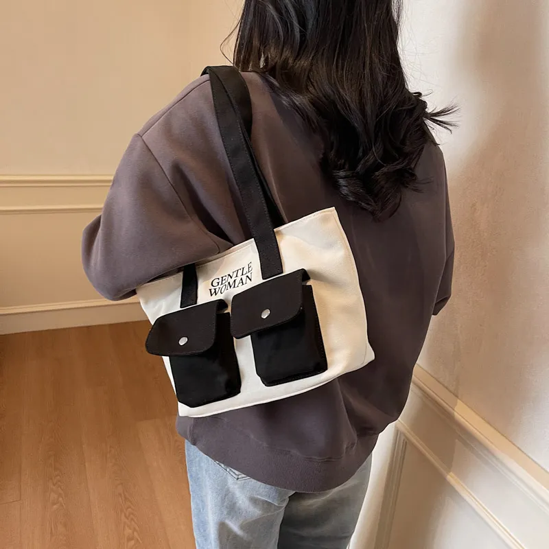 Iman's House Fabric Shoulder Bag Regular Unisex Ecru/Black/Black & White/White & Black-9