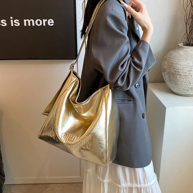Iman's House PU Tote Shoulder Bag, Crossbody Bag Women's Silver/Gold/Black-6