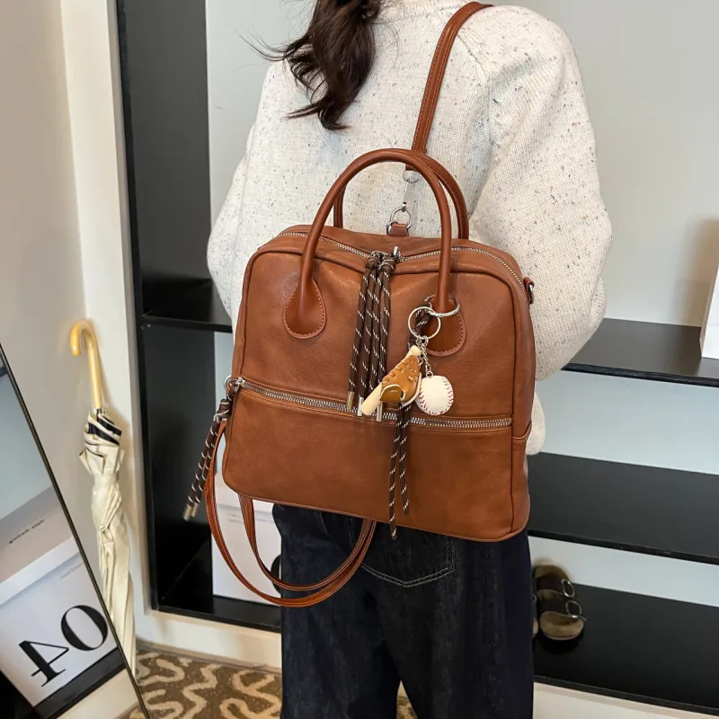Iman's House PU Backpack Women's Brown/Coffee/Ancora Red/Black-2