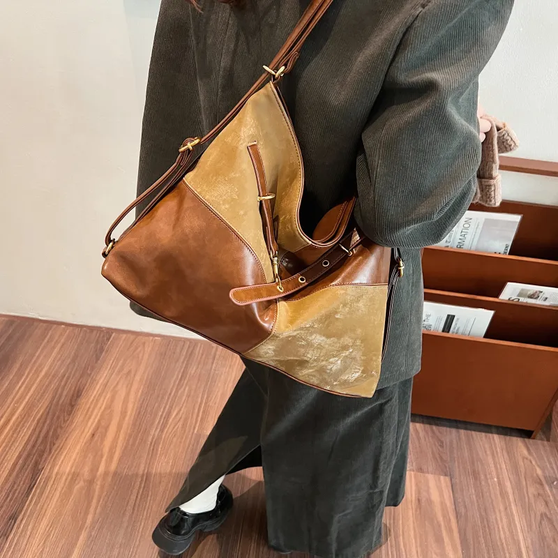 Iman's House PU Tote Bag, Shopping Bag, Backpack, Crossbody Bag, Shoulder Bag Women's Brown/Coffee/Black-3