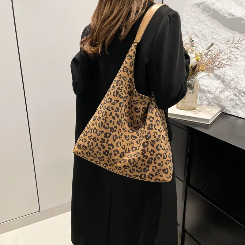 Iman's House Suede With PU Coating Shoulder Bag Women's Black/Coffee/Brown/Leopard Print-16