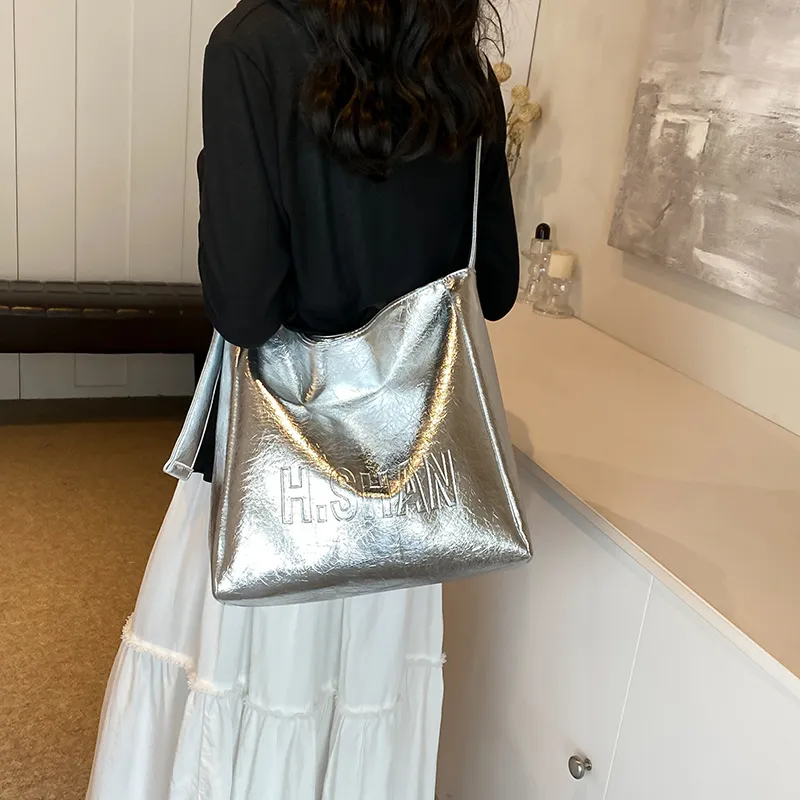 Iman's House PU Tote Shoulder Bag, Crossbody Bag Women's Silver/Gold/Black-2