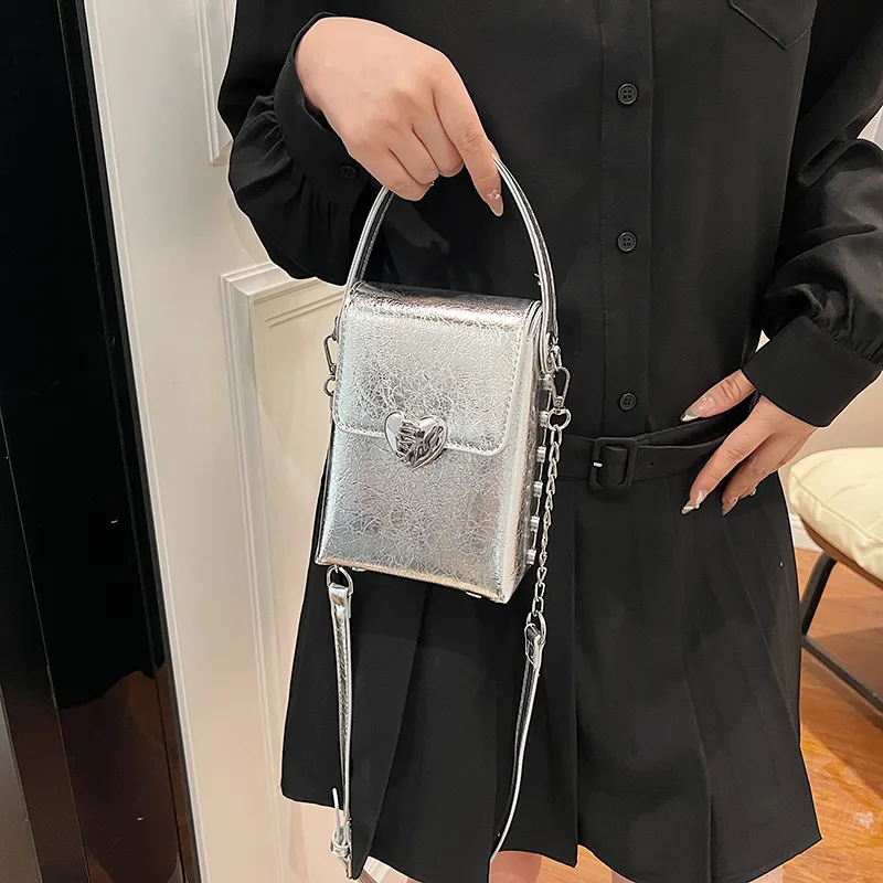 Iman's House PU Handbag, Shoulder Bag Women's Silver/Pearl Silver/Black-4