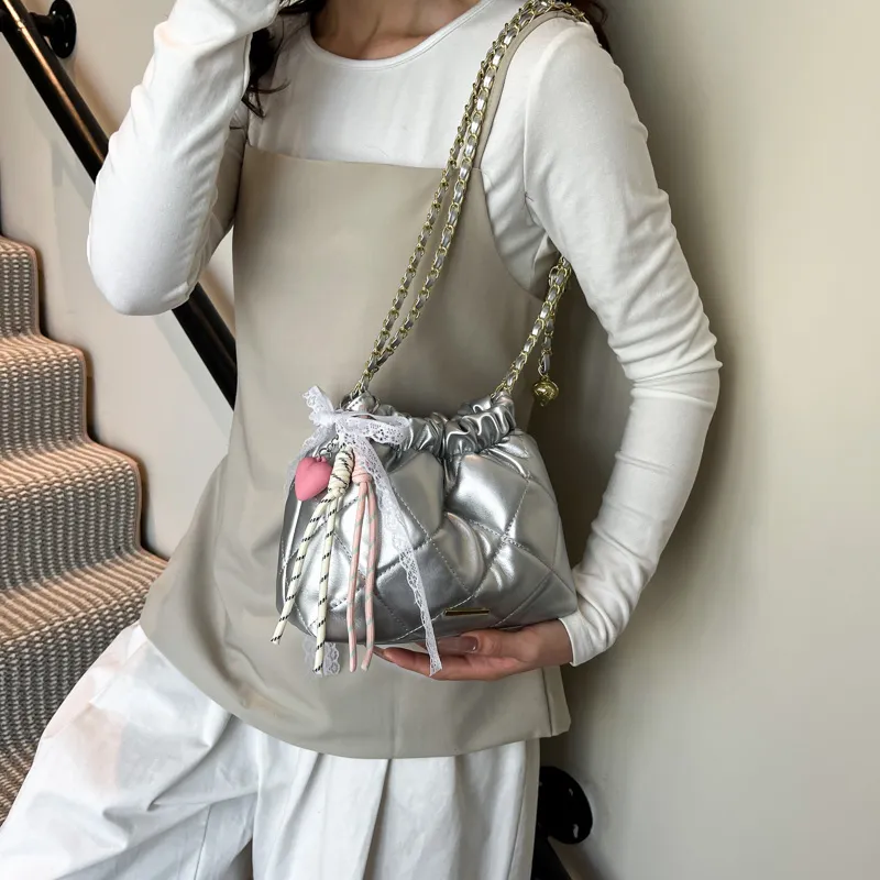 Iman's House PU Shoulder Bag Women's Pink/Black/White/Silver-13