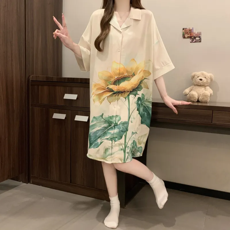 JINXU Nightgown Women's Beige Apricot-3