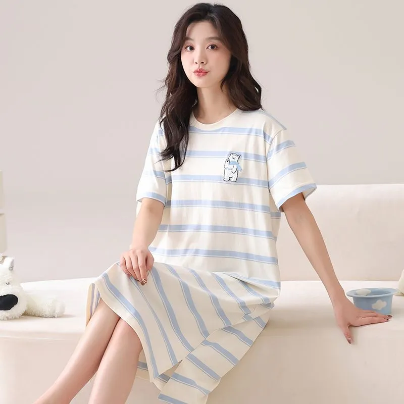 JINXU Nightgown Women's Light Blue-3