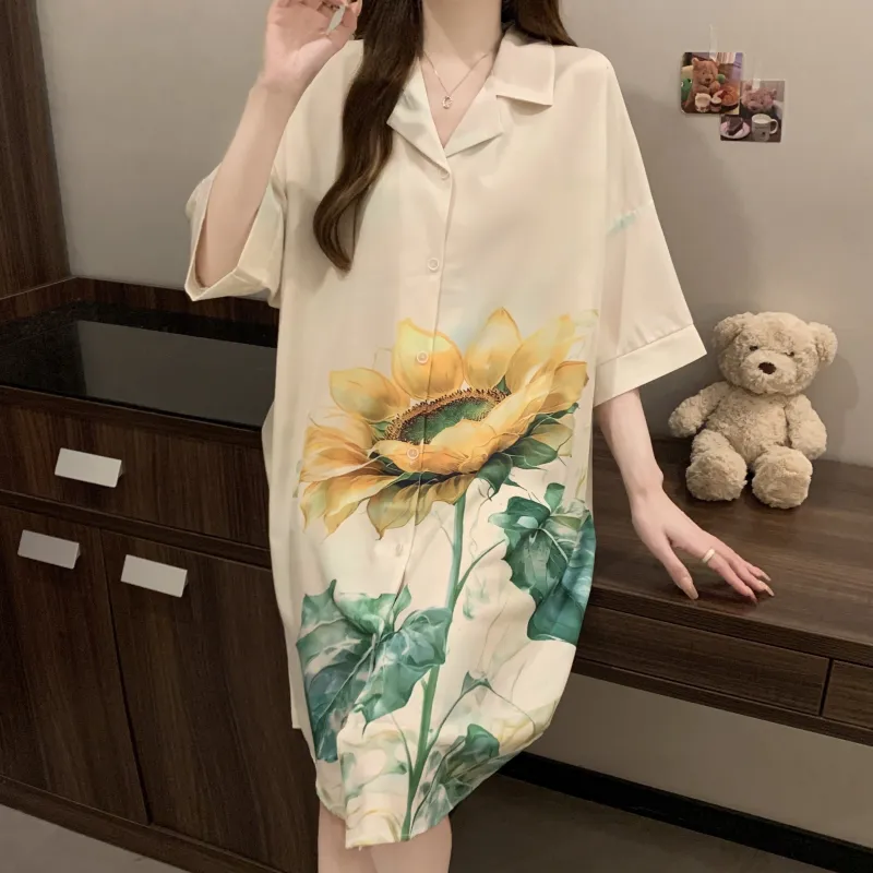 JINXU Nightgown Women's Beige Apricot-5