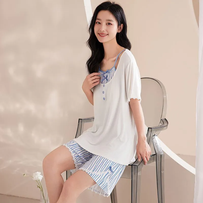 JINXU Pajama Set Women's Light Blue-4