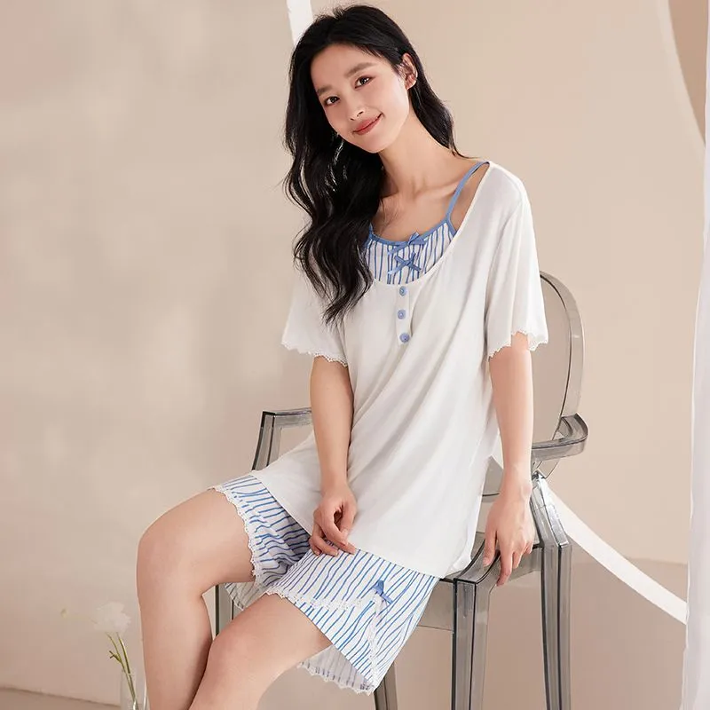 JINXU Pajama Set Women's Light Blue-2